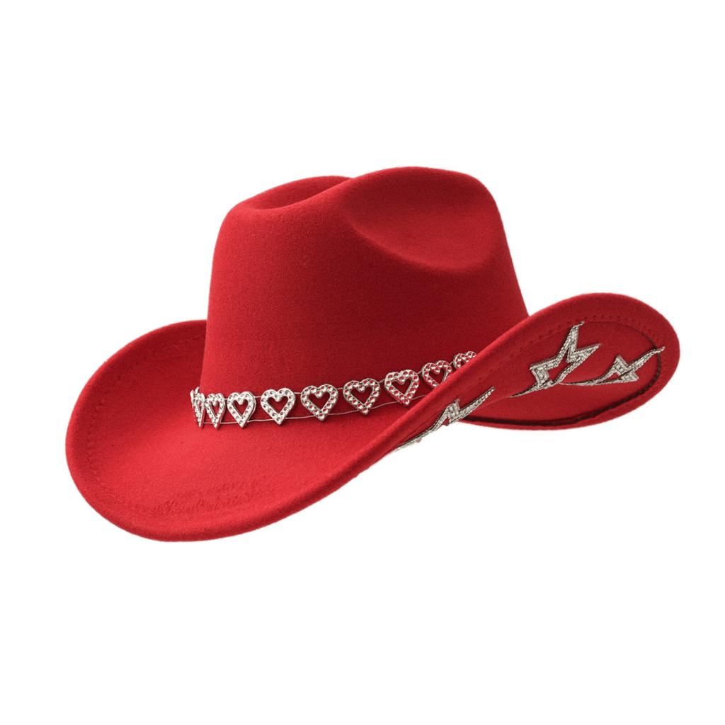 Popular love rhinestone cowboy hat women's western woolen big brim sun hat fashion personality trend hat
