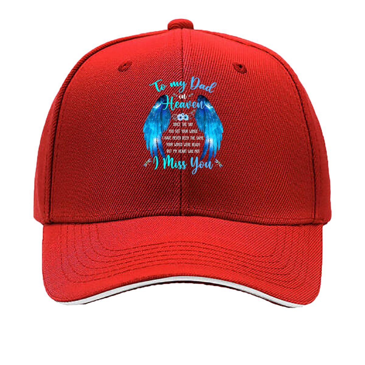 To My Dad In Heaven I Miss You Angel Wings Sandwich Baseball Cap Unisex Women Sun Cap Outdoor Workouts Hat One Size
