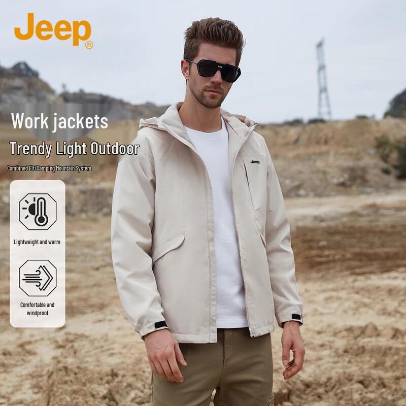 

JEEP Men s Detachable Hooded Spring Autumn Casual Jacket M