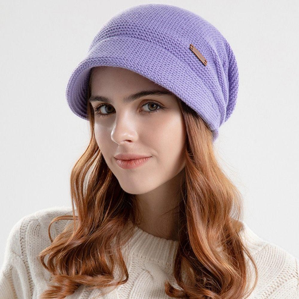 Velvet Knited Beanie Ear Protection Pile Cap Trendy Slouchy Hat  Winter Autumn