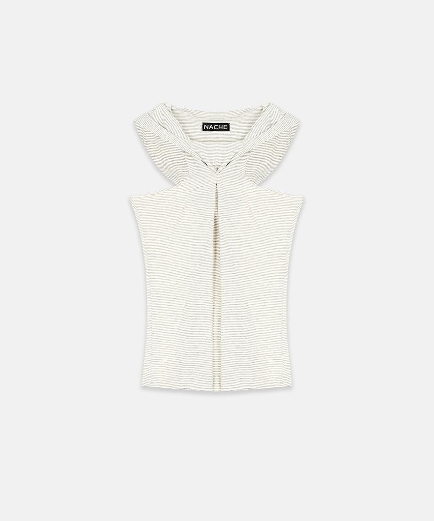 Nash Pinched Hoodie Sleeveless Ivory Stripe