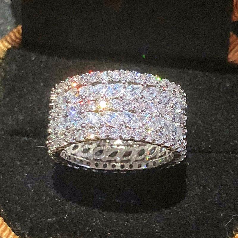 Cao Shi Luxury Full Diamond Flower Leaf Ring - Super Shiny, High-End Fashion Accessory Size 8