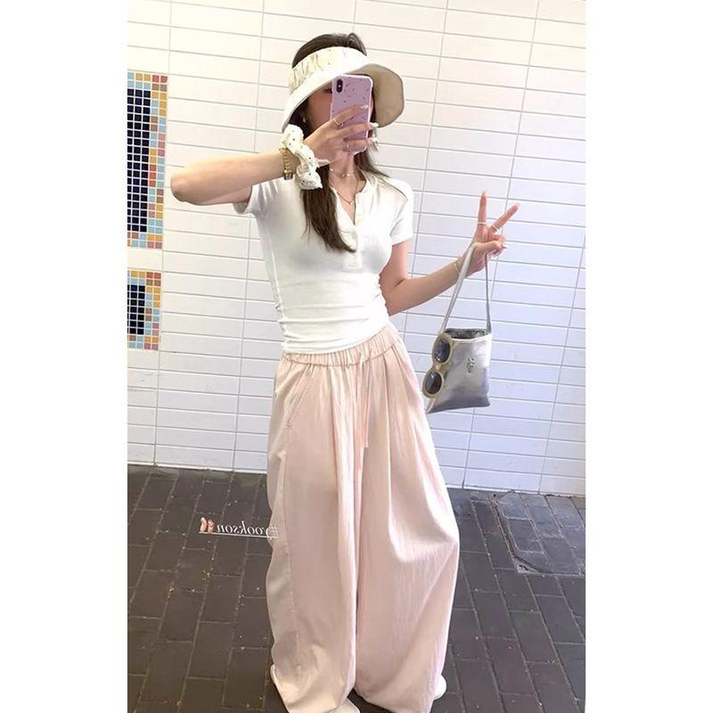 

Qiao Dingdong Light Fashion Feel All-Matching Comfortable Button Short Sleeve T-shirt Female Summer 2025 New Arrival Slim Fit Slimming Top White M