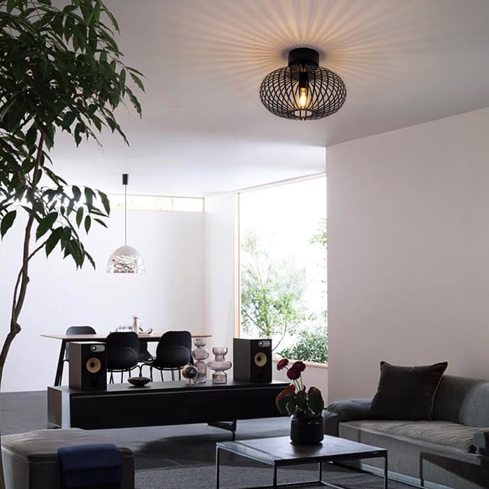 Single-Light LED Ceiling Light, E26, Stylish, Antique Retro Design, No Installation Required, Entryway Lighting, Black, Nordic Modern, Dining Room