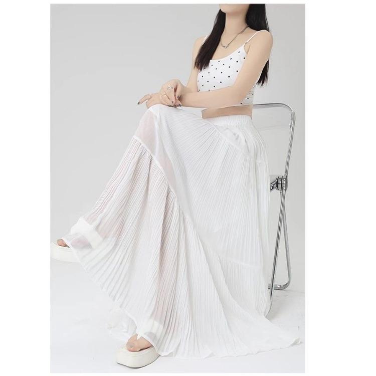 Elegant Purple Chiffon Pleated Half Skirt for Women, Summer High Waist Slim A-line Umbrella Long Swing Skirt