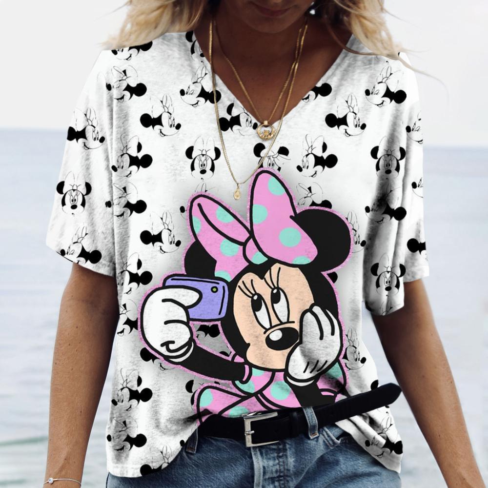 Casual Loose Top V-neck Versatile Short Sleeve Fashion Print T-Shirts Women’s