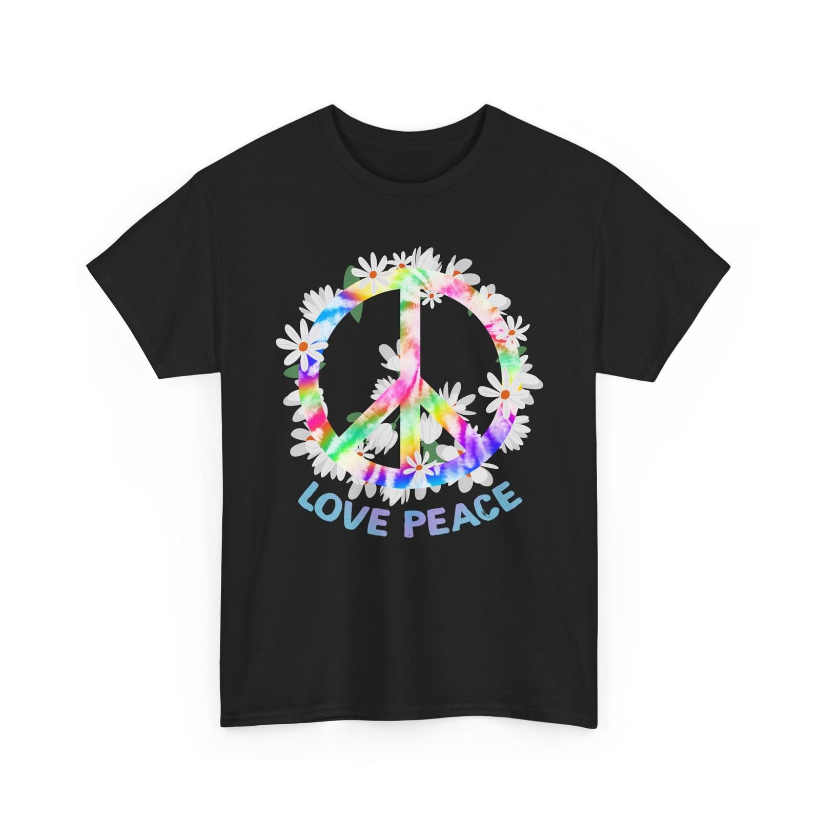 Love Peace T-Shirt, Peace Sign Flowers Hippie Men Tie Dye Shirt XXL