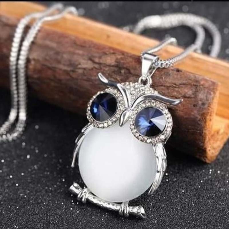 

New Vintage Owl Design Rhinestones Crystal Pendant Necklace for Women Sweater Chain Necklaces Jewelry Clothing Accessories Gifts