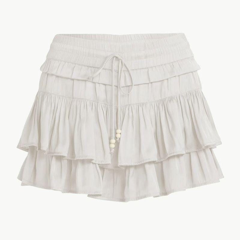 

European and American New Fashion High Waist Frill Culottes Drawstring Lotus Leaf Skirt Pants White M