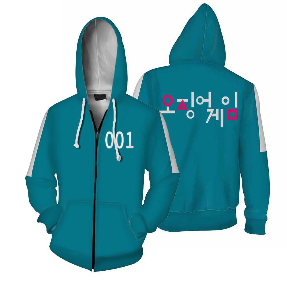 Luxuriöse Squid Game 001 456 Grüne Reißverschluss-Hoodie-Jacke Netflix-inspirierte Oberbekleidung