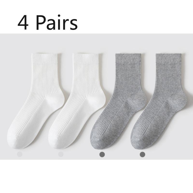 4 Pairs of Men's Spring and Summer Mid-calf Socks, Vertical Anti-pilling Breathable Cotton Socks, Deodorizing and Sweat-absorbing Long Calf Socks
