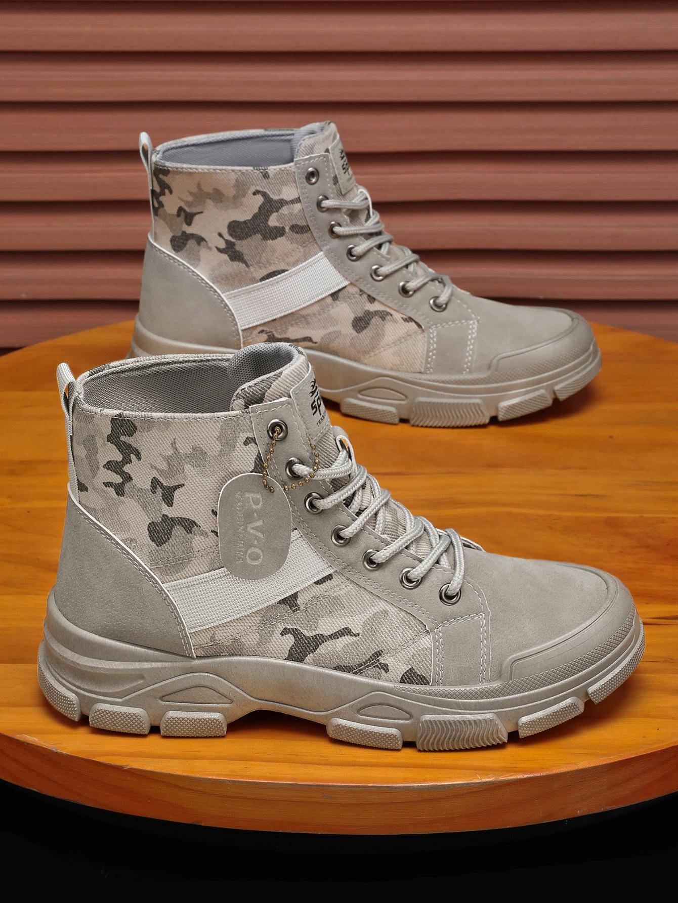 

Men s high top boots, casual sports shoes, outdoor camouflage, wear-resistant, trendy and fashionable men s boots 39