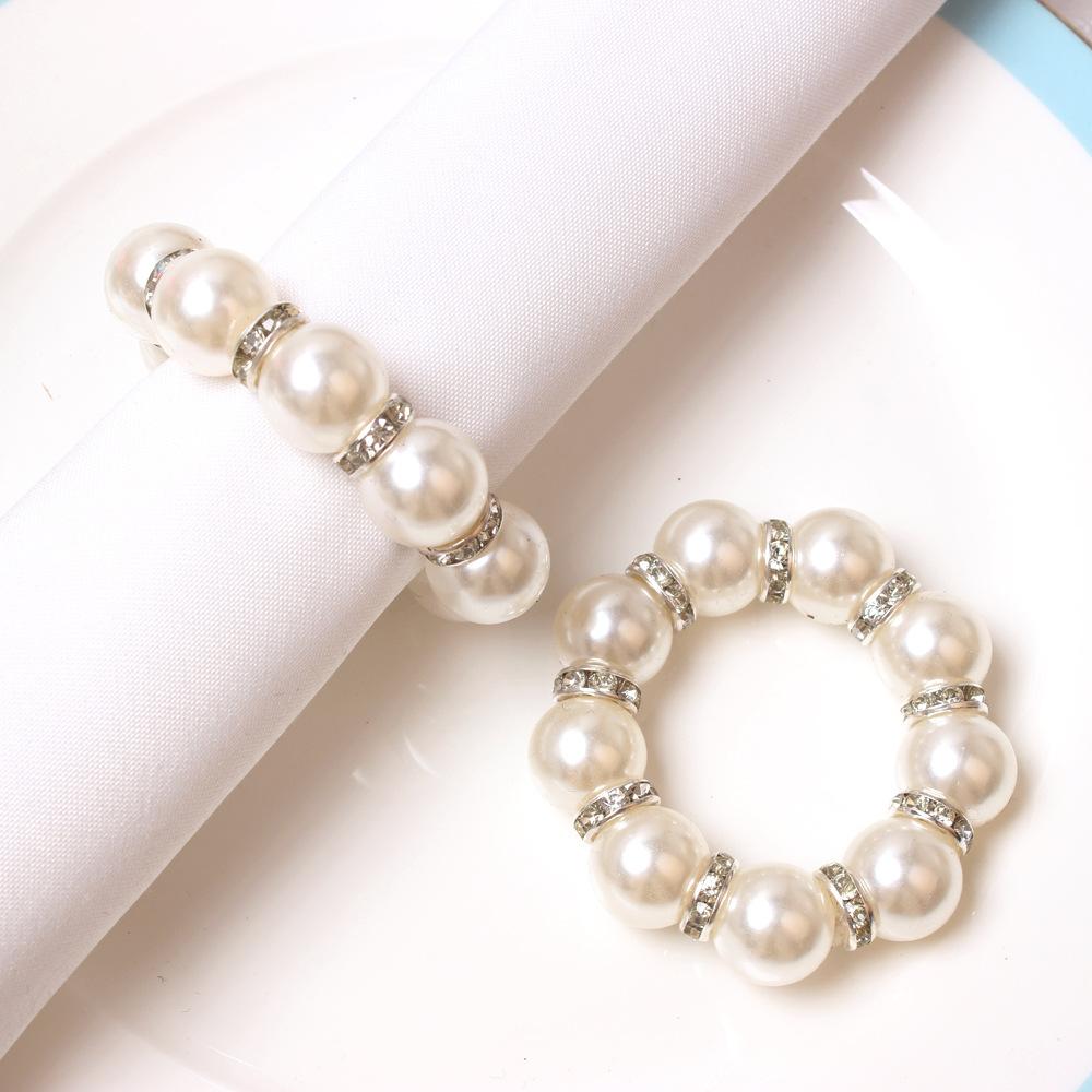 4PCS Pearl Llip Diamond Napkin Rings ,Hand Beaded Napkin Holder for Wedding Birthday Home Dinning Party Table Decor