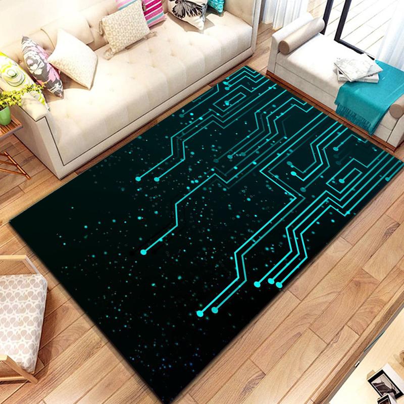 3D Chip Circuit Board Area Rug,Carpet Rug for Home Living Room Bedroom Sofa Play Room Doormat Decor, floor mats  coffee tables