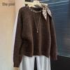 Women's Loose Fit Wool Blend Round Neck Pullover Sweater