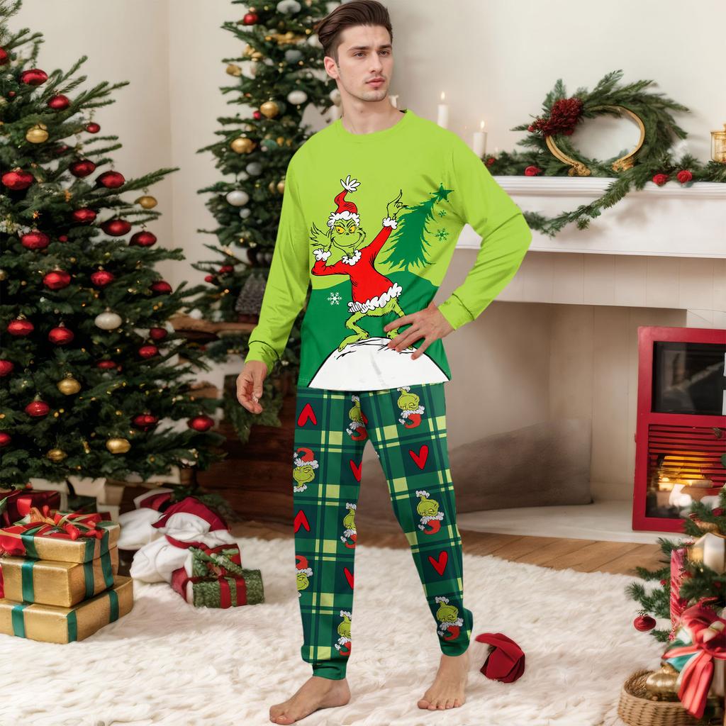 Print Cute Family Set Pajamas, Home Clothes, Family Set Long Sleeve Top Pants Set