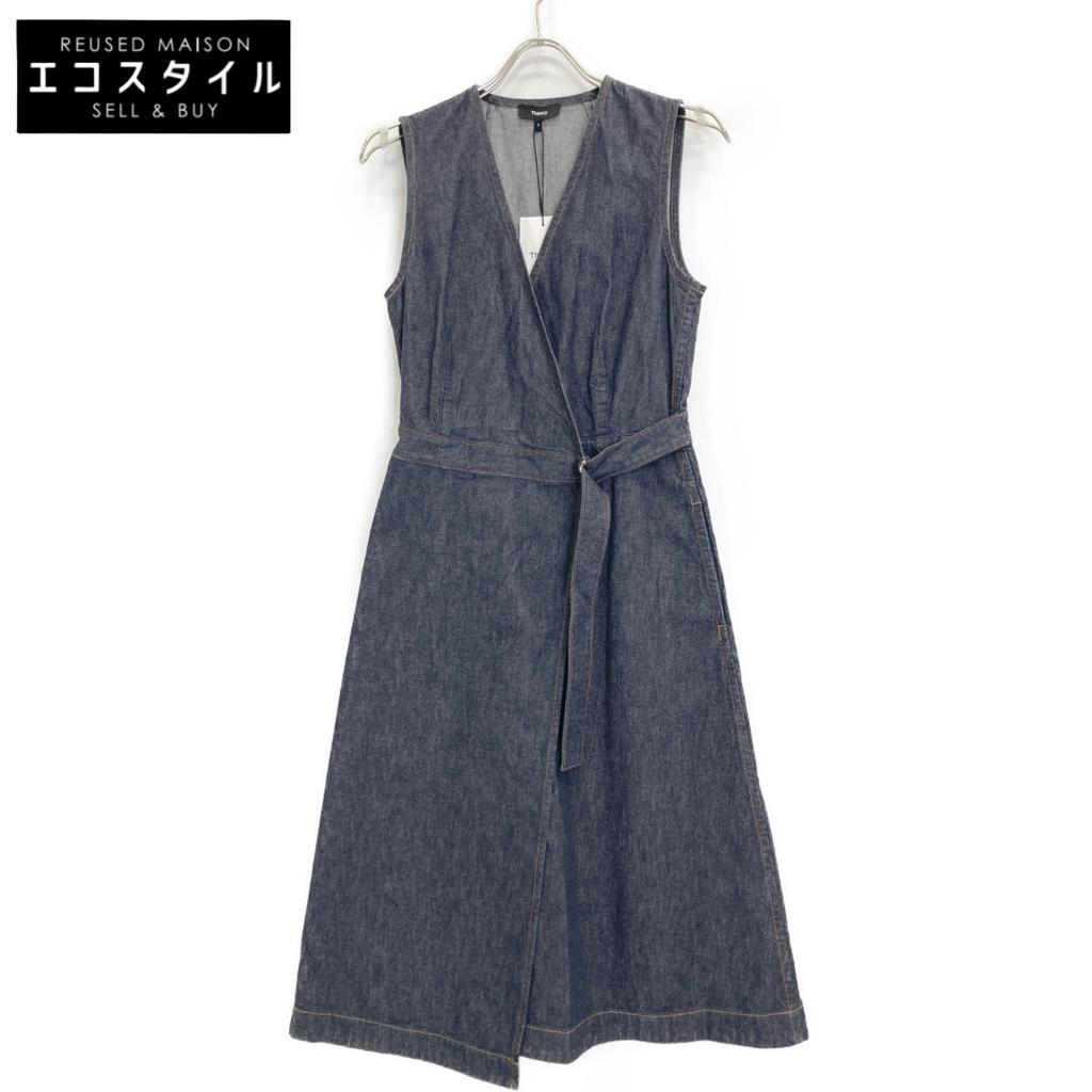 Theory [/25Stainless Steel] 5105207 MOD DENIM SL ALINE WRAP DR Denim Sleeveless Wrap Dress 2 IndigoUsed