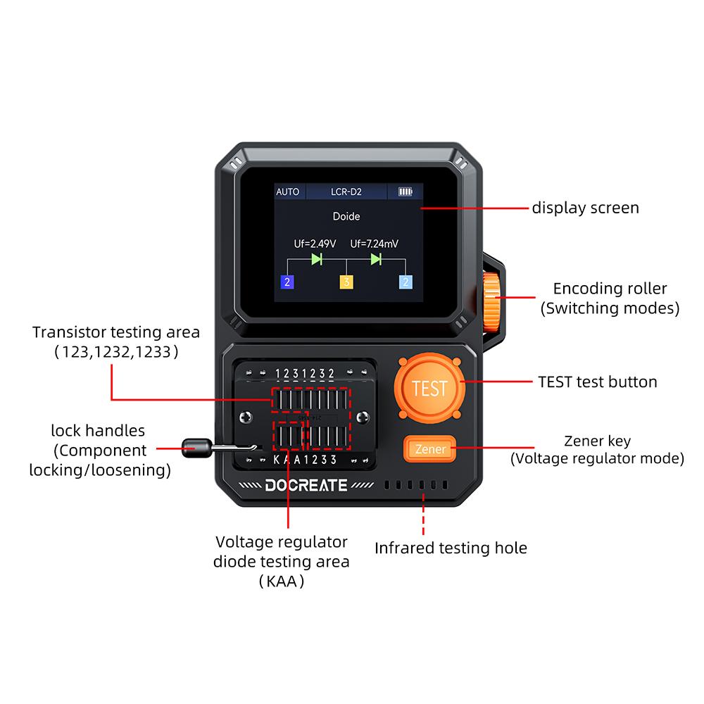 LCR-D2 Transistor Tester, Capacitance, Resistance and MOSFET Measuring Instrument, NRC Infrared Signal Decoder, Type-C Interface