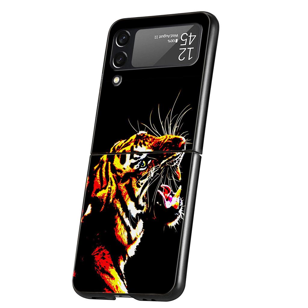 Phone Case for Samsung Galaxy Z Flip 3 4 5 Folding Mobile Shell Hard PC Fundas Black Coque Protect Cover Tiger Neon Leopard