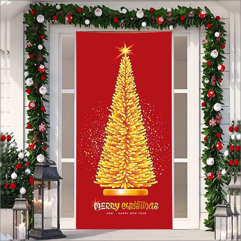 Stretch Fabric Christmas Door Tapestry - Santa Claus Gift Background for Holiday Parties