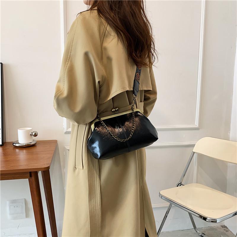 Wide Strap Vintage Fashion PU Leather Bag Women's Handbags Chain Tote Bags Women Shoulder Crossbody Messenger Bags