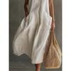 Nuevo Vestido de Verano Casual Vintage de Lino para Mujer, Vestido Midi sin Mangas con Escote en V y Bolsillo de Parche para Vacaciones