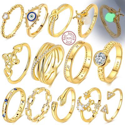 Rings 925 Silver Gold Star Moon Heart Watch Firefly Ring Adjustable Ring for Original Women Girl Fashion Jewelry Gifts