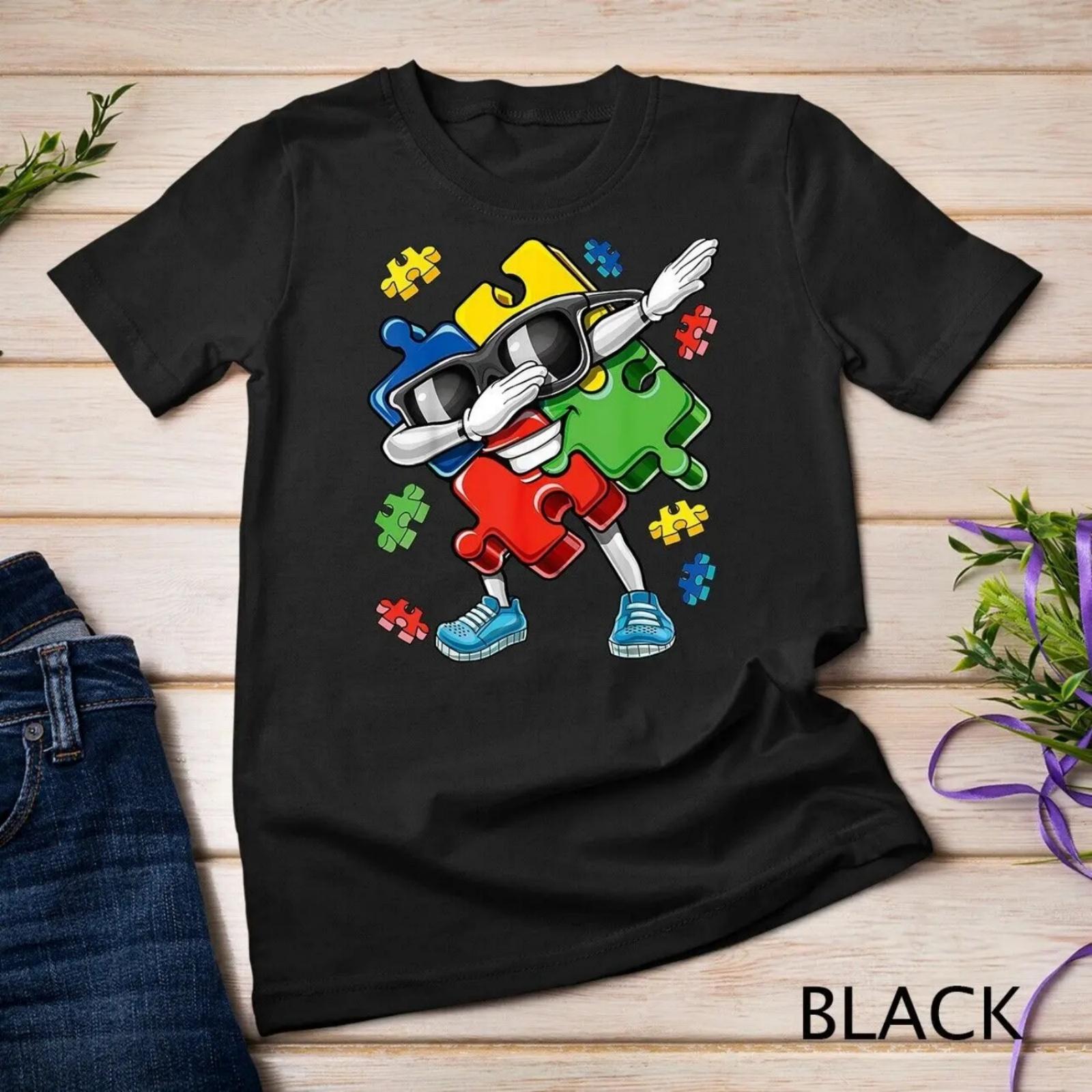 Autism Awareness Dabbing Puzzle Piece Kids Boys T Shirt S