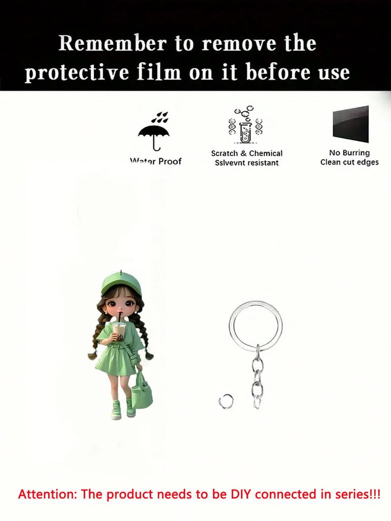 1 Cute Acrylic Girl Keychain, 2D Flat, Holiday Gift, Backpack Accessories, Key Decoration, Car Decoration, Keychain, Pendant