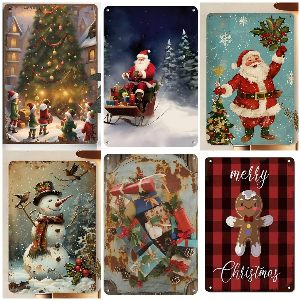 Vintage Santa Claus Metal Tin Signs Pcs Retro Iron Wall Art Plaques with Christmas Quotes Rustic Decor for Home Party