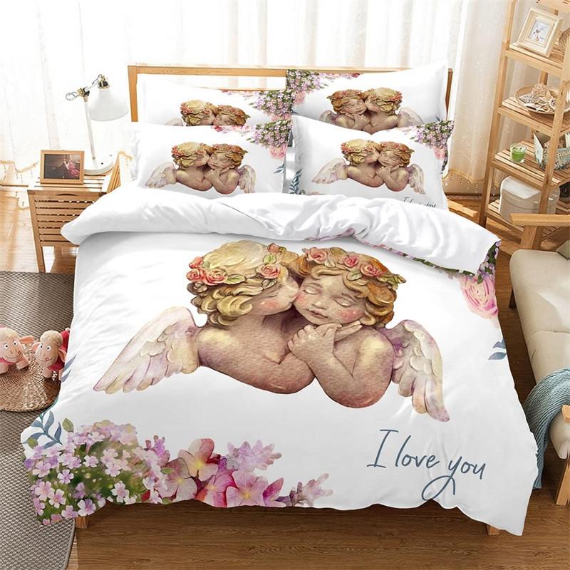 3D Angel Bedding Set Golden Luxury Bedclothes European Pattern Duvet Cover Retro Chain Comforter Cover 3 Piece For Girls Boys