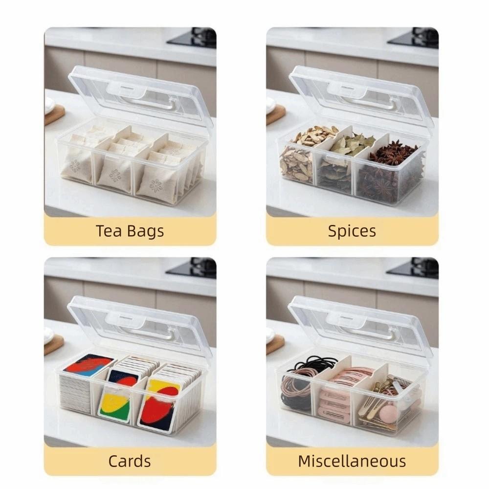 Plastic Tea Bag Storage Box Large Capacity Dust-proof Tea Bag Holder with Removable Dividers Sealed Spice Storage Container