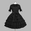 Fashion Women Vintage Gothic Bow Lace Flounce Long Sleeve Patchwork Dress