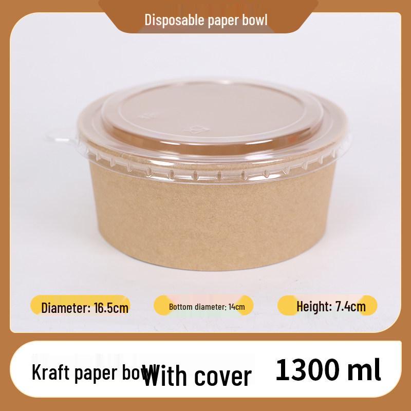 Cheng Yuan Thickened Waterproof and Oil-Proof Round Kraft Paper Food Container with Lid for Takeout and Salad Packaging