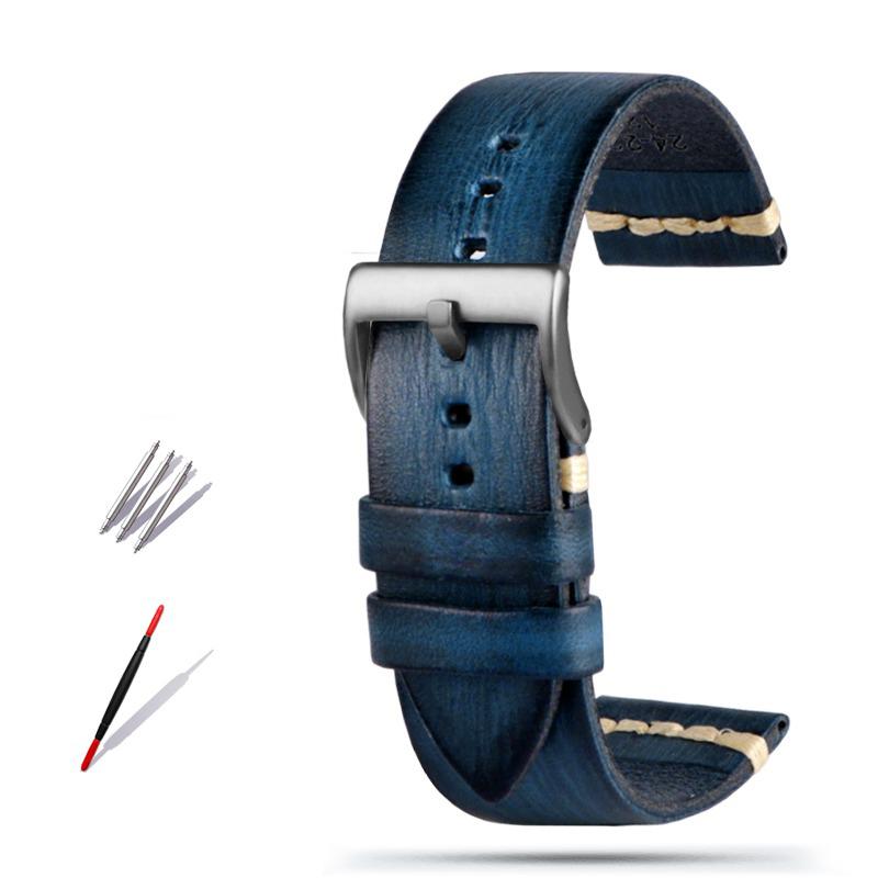 Watchband Vintage Genuine Leather Watchbands 20mm 22mm 24mm Black Dark Brown Men Cowhide Watch Band For Panerai for SEIKO