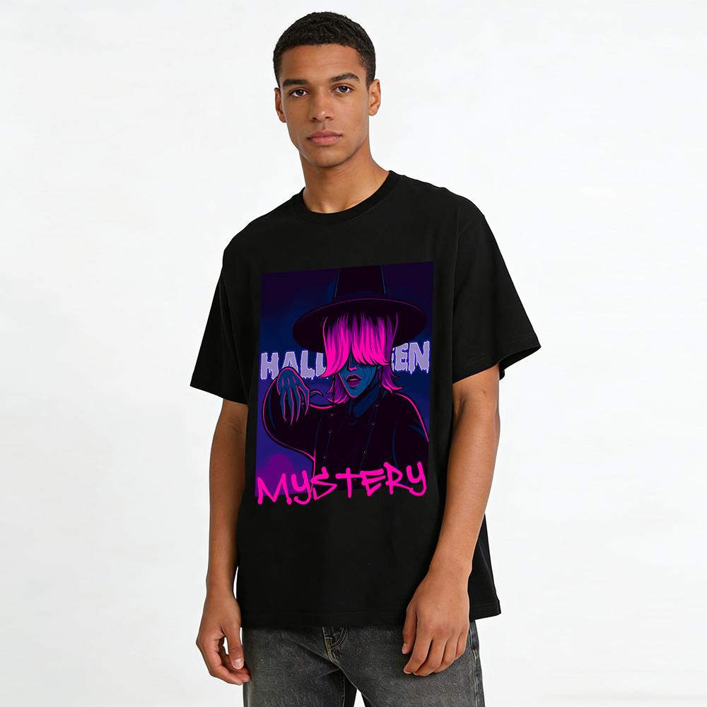 Halloween Mystery Witch Graphic Tee Spooky Dark Style Casual Crewneck Short Sleeve Top For Men Women Pure cotton T-shirt