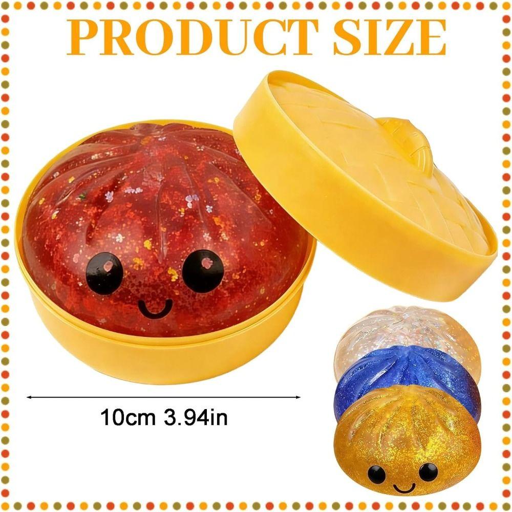 Glitter Dumplings Squishy Toy with Steamer Soft Steamed Stuffed Bun Squishy Pinch Le Slow Resilience Fidget