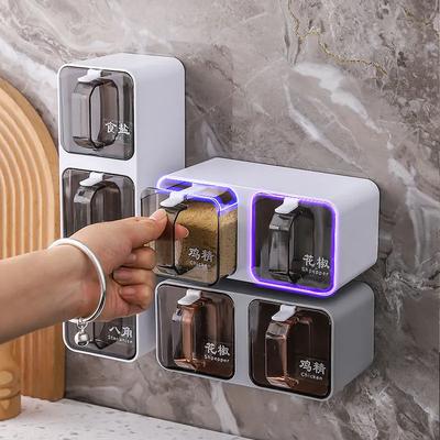 Boîte à assaisonnements murale Étagère à épices Sucrier Salière Récipient à assaisonnements Boîtes à épices avec cuillères Ensemble combiné de cuisine