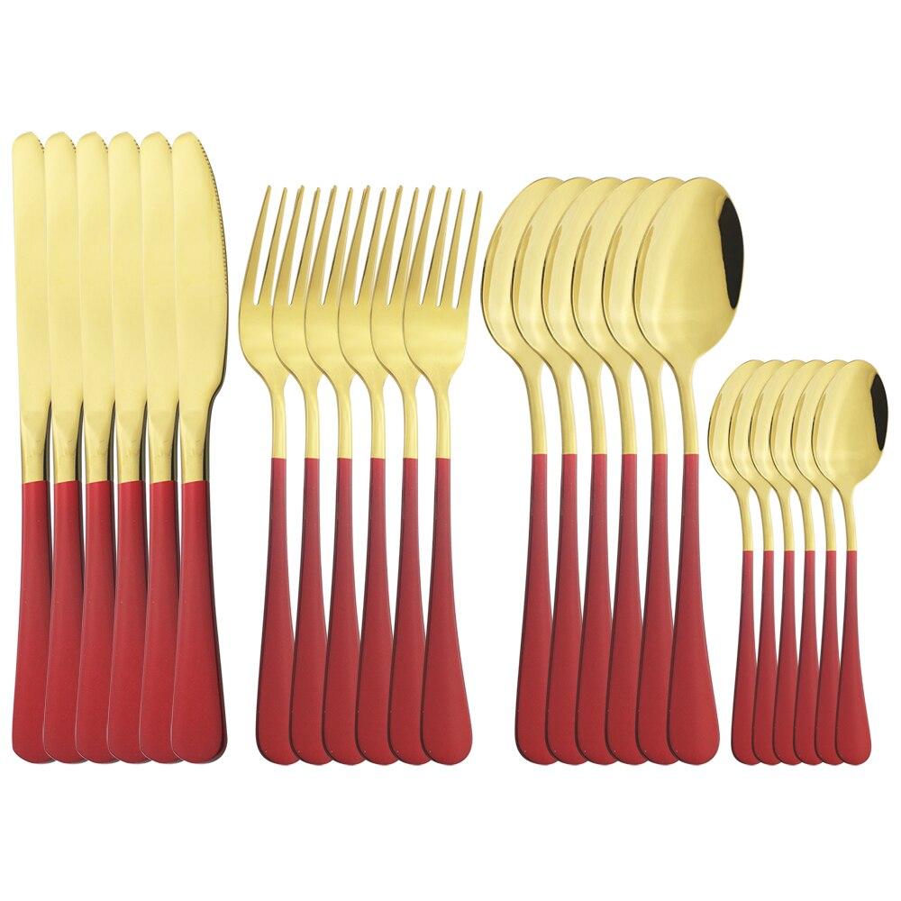 6Set/24Pcs White Gold Dinnerware Cutlery Set Stainless Steel Silverware Knives Forks Coffee Spoon Flatware Kitchen Tableware Set