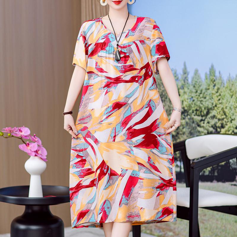 Plus Size Eleganckie sukienki letnie Luźne sukienki typu oversize z krótkim rękawem w stylu vintage Kobieta