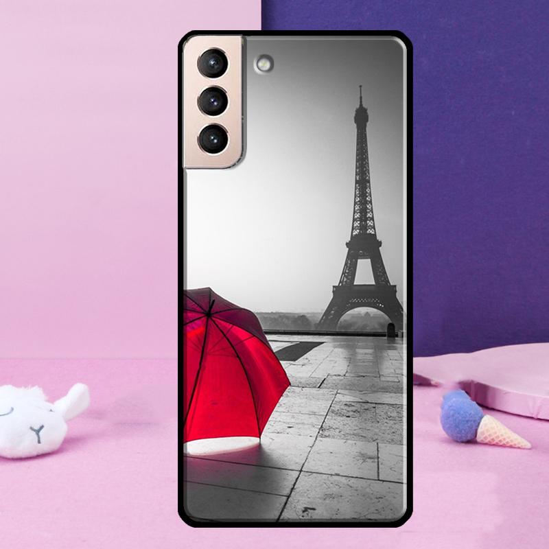 Red Umbrella Eiffel Tower Phone Case For Samsung Galaxy S25 Ultra S24 S23 Ultra S9 S10 S20 S21 S22 Plus S24 FE Cover