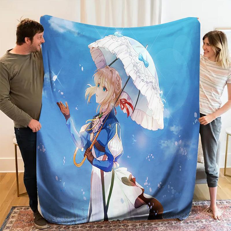 Violet Evergarden Anime Flannel Throw Blanket, Soft Blanket for Sofa Bed, Anime Girl Print Home Decoration