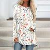 Womens Tops Round Neck Long Sleeve Blouses Casual Mid-length Shirts Fashion Print Tunic Tops