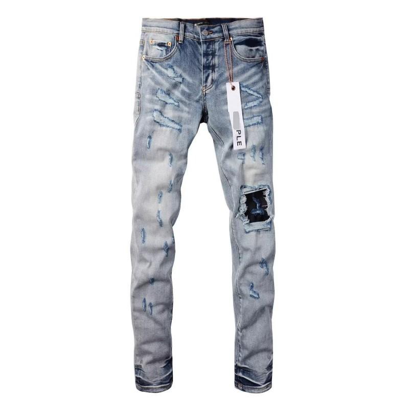 Herren Hellblaue distressed Jeans mit Flicken-Detail Slim Fit Stretch-Hose für den täglichen Gebrauch Medium hellblaue