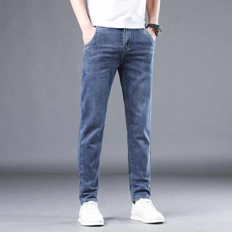 Slim-fit Straight-leg Jeans for Men, Summer Thin, Men's Slim-fit Straight-leg Elastic Color Bottom Casual Jeans