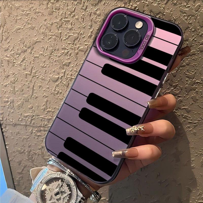 Black and white piano for Apple 16Pro mobile phone case iPhone15 color silver 1413 laser 12promax11xsm