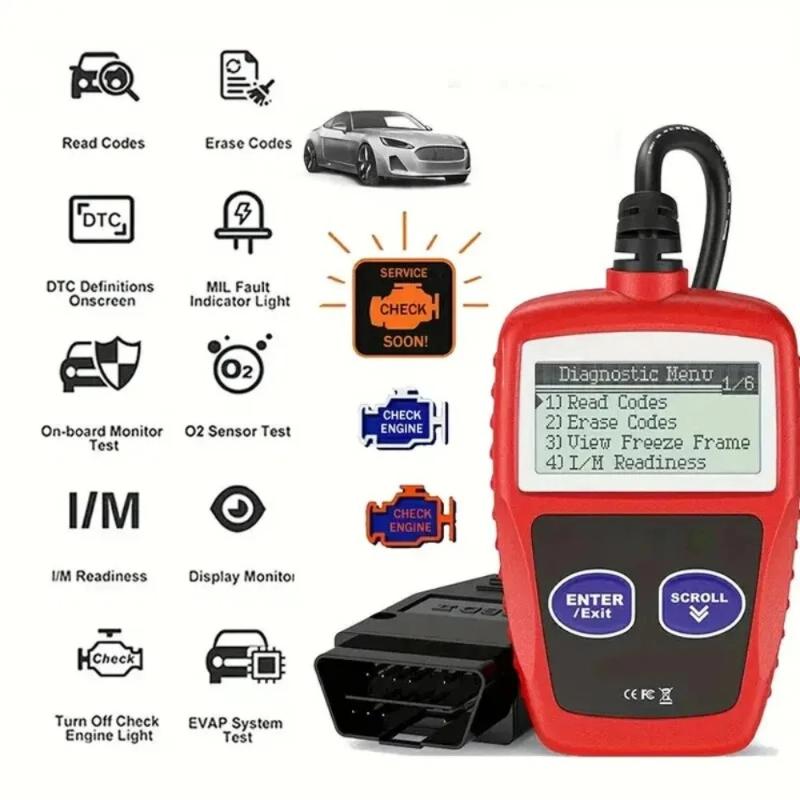 Integrated OBD2 diagnostic scanner for engine and battery inspection, real-time data, multilingual car code reading card
