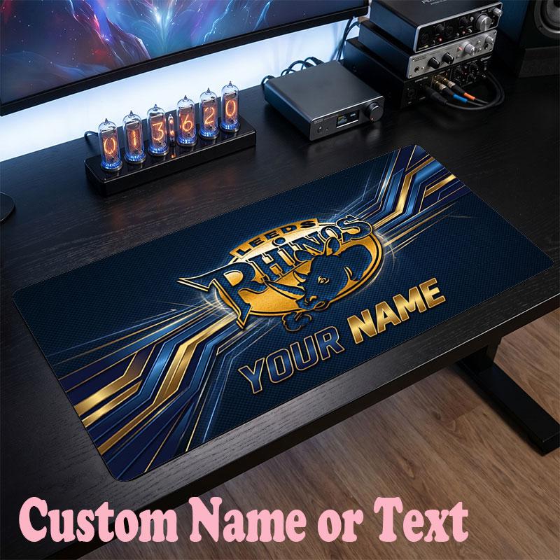 Leeds Rhinos Customized Name Text Mouse Pad, Large Desk Mouse Mat Personalized Home Office Present