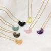 Elegant Natural Stone Moon Pendant Necklace with Stainless Steel Chain for Women