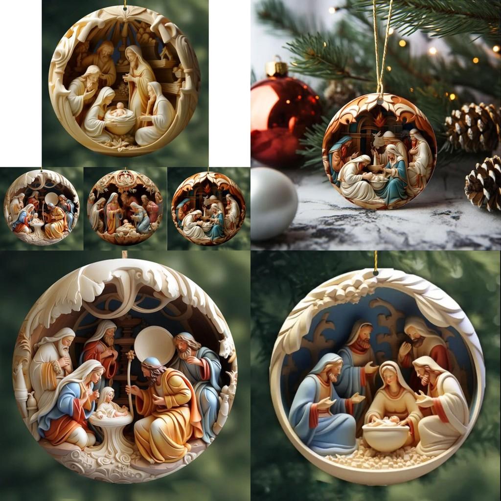 Acrylic Three Dimensional Vintage Christmas Jesus Nativity Car Hanging Ornament